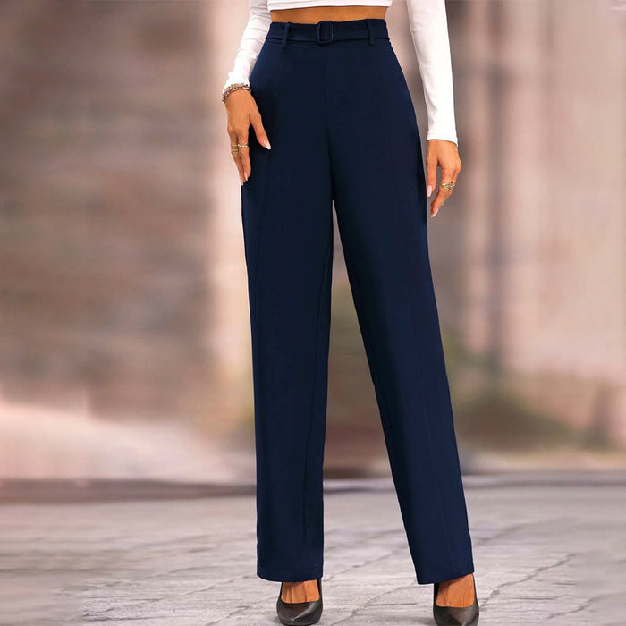 Solid Straight Leg Belted Pants