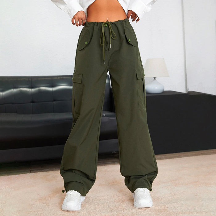 Easy Wear Solid Drawstring Waist Cargo Pants