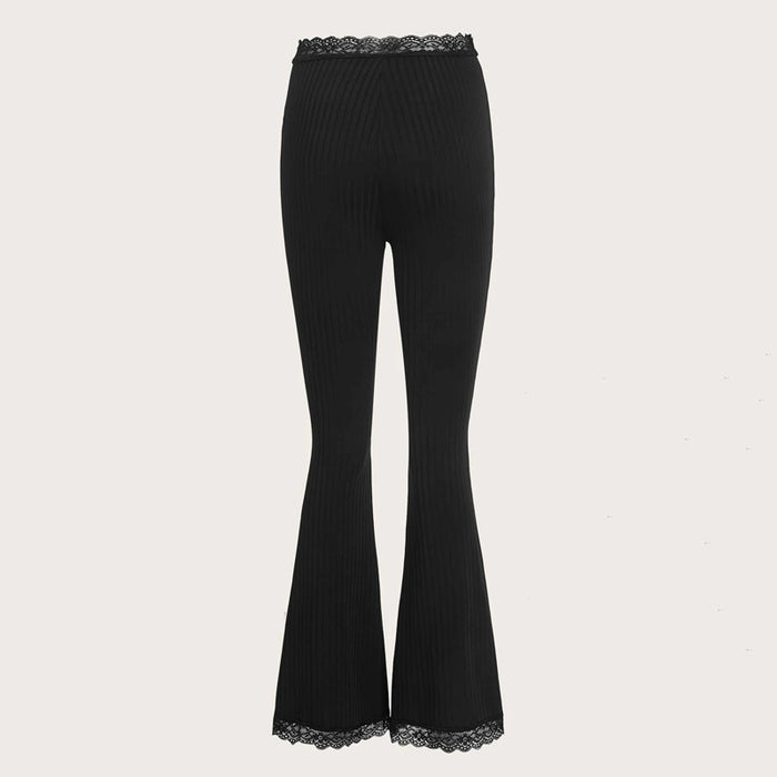 Casual Contrast Lace Flare Leg Pants