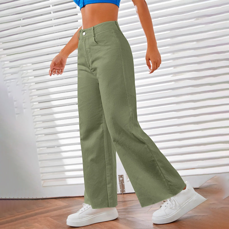 Solid Zipper Fly Wide Leg Pants