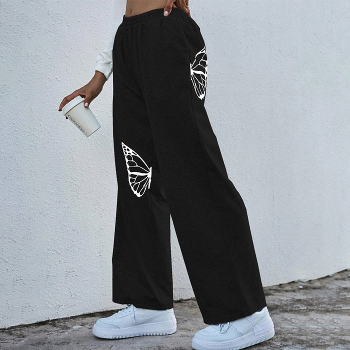 Butterfly Print Elastic Waist Sweatpants