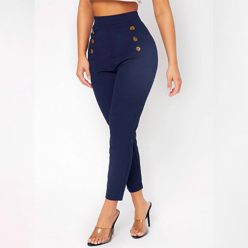 High Waist Double Button Skinny Cropped Pants