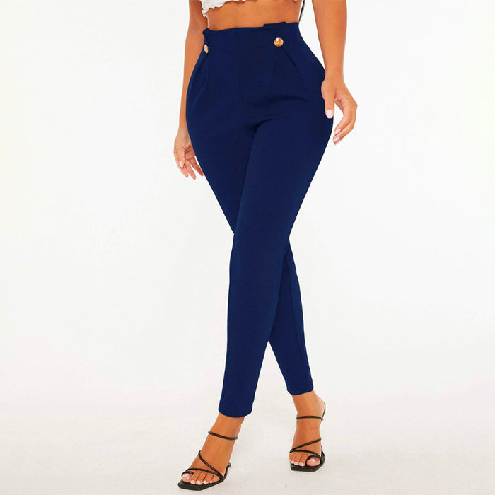 High Waist Button Skinny Pants