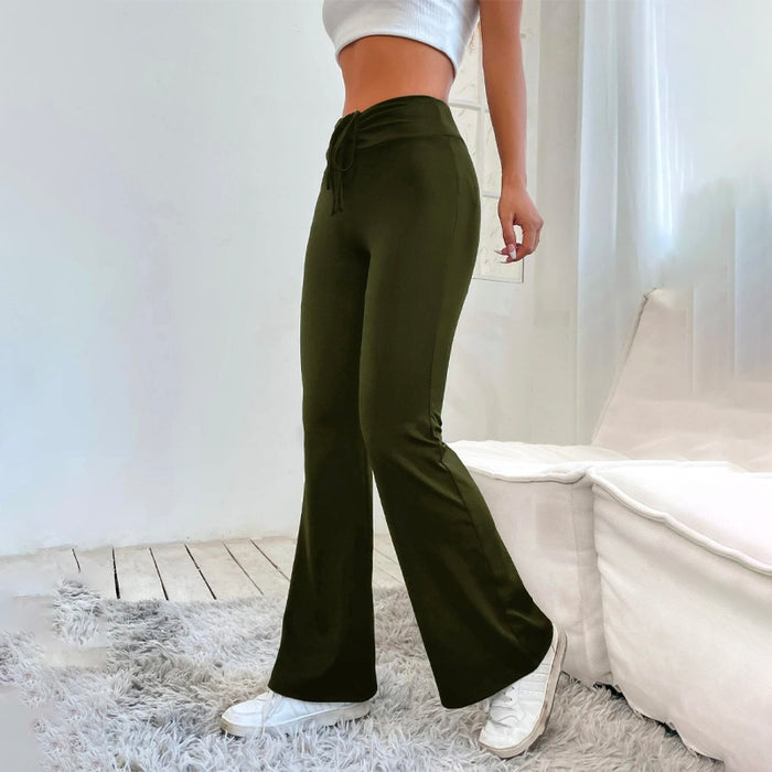 Drawstring Front Flare Leg Pants