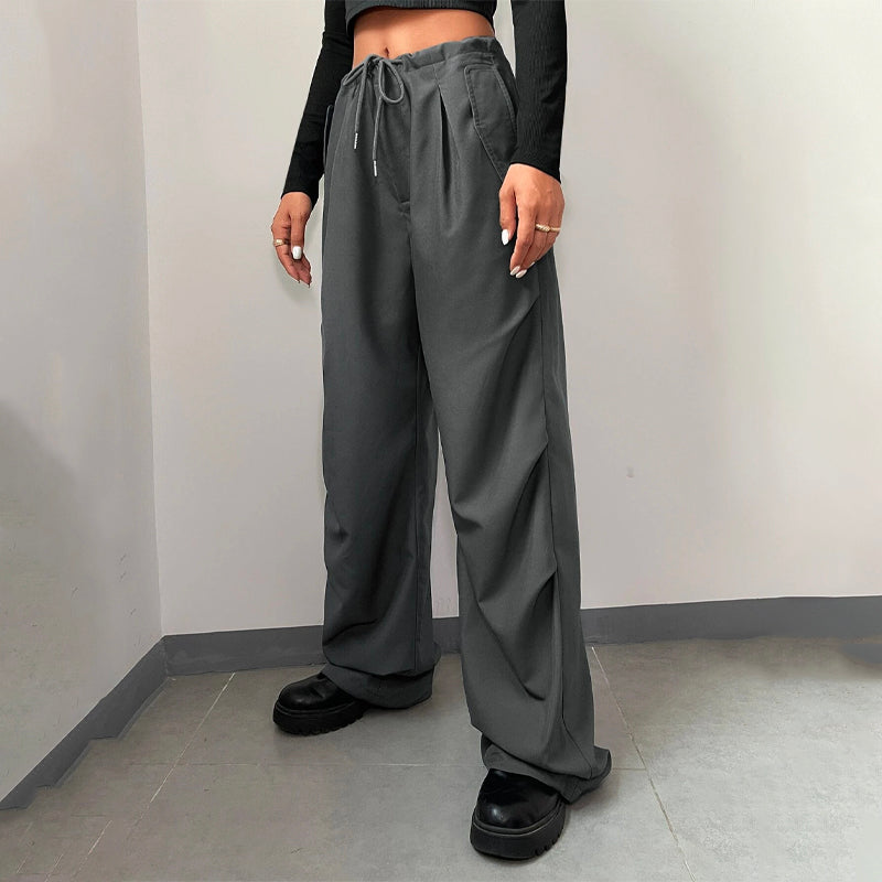 Solid Drawstring Waist Casual Pants