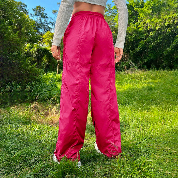 Solid Drawstring Waist Parachute Pants