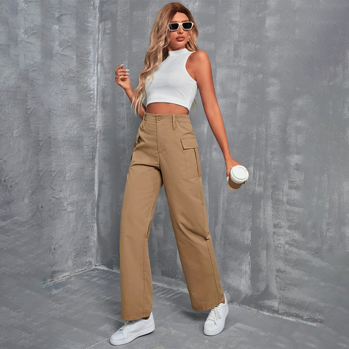 High Waist Flap Pocket Cargo Pants