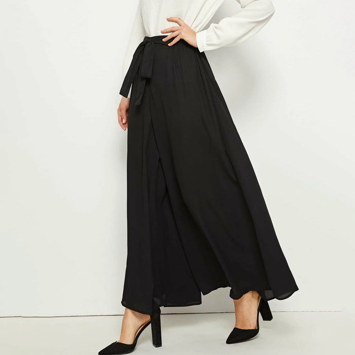 Elastic Waist Tie Front Super Palazzo Pants