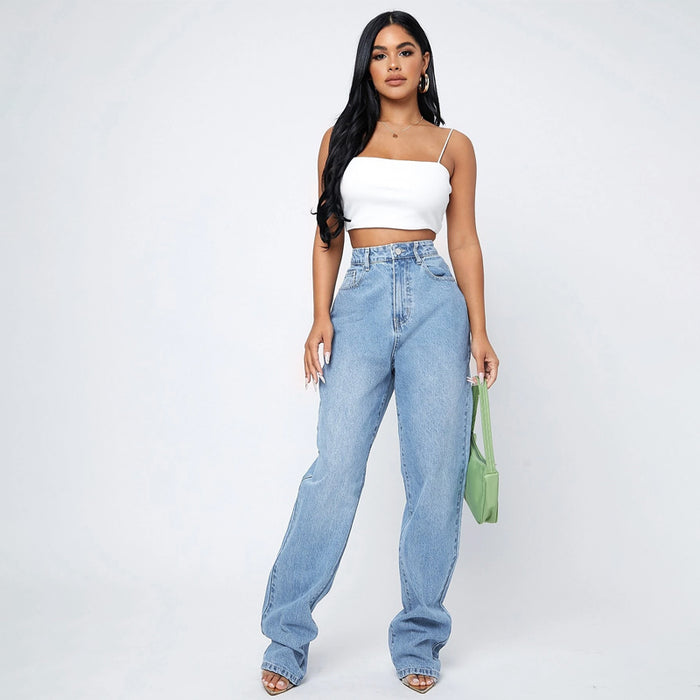 High Waist Straight Leg Jeans For Women