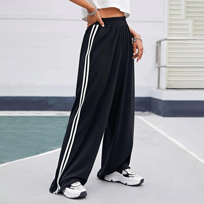 Elastic Waist Striped Side Palazzo Pants