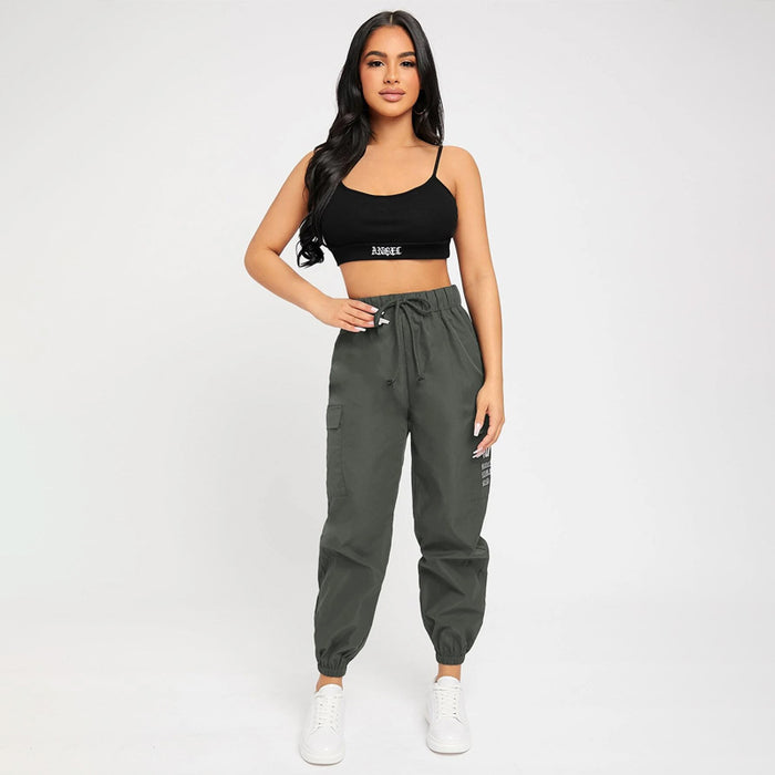 Slogan Patched Drawstring Pants