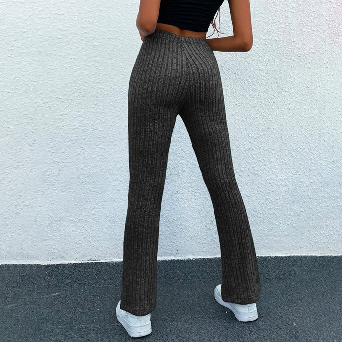 High Waist Ribbed Knit Flare Leg Pants