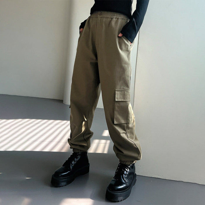 Solid Slant Pocket Cargo Pants