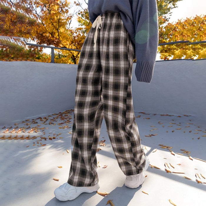 Plaid Drawstring Waist Pants