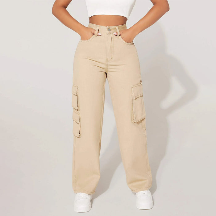 Flap Pocket Side Cargo Jeans For Women's