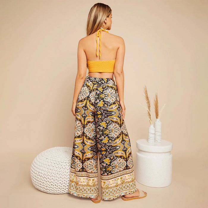 Floral Print Wide Leg Pants