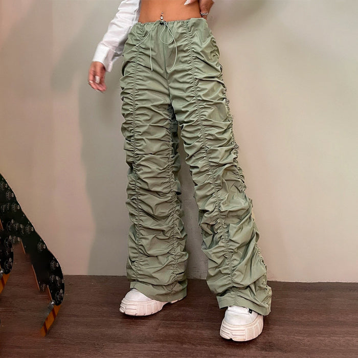 Drawstring Waist Ruched Parachute Pants