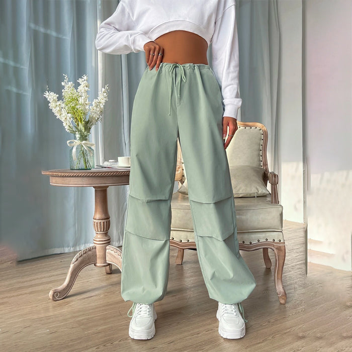 Drawstring Waist Pocket Parachute Pants