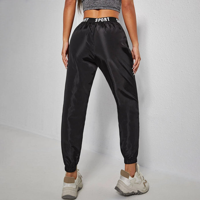 Contrast Letter Tape Tapered Pants