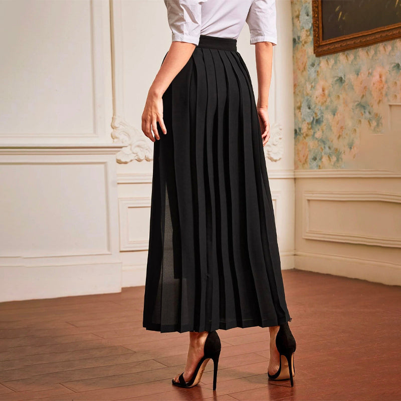 High Waist Solid Cropped Pants With Pleated Skirt