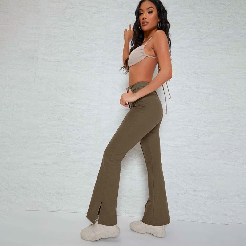 Slit Hem Inverted Seam High-Rise Split Pants