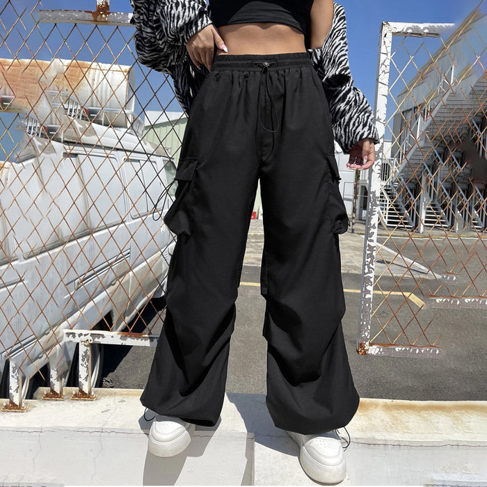 Flap Pocket Side Drawstring Waist Cargo Pants