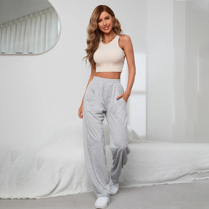 Solid Long Elastic Waist Loose Sweatpants