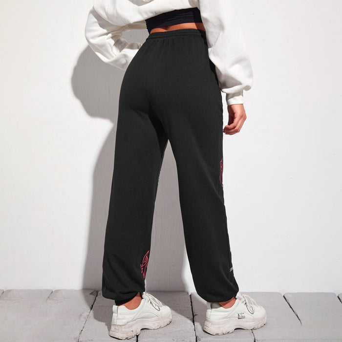 Fire & Slogan Graphic Slant Pocket Drawstring Waist Sweatpants