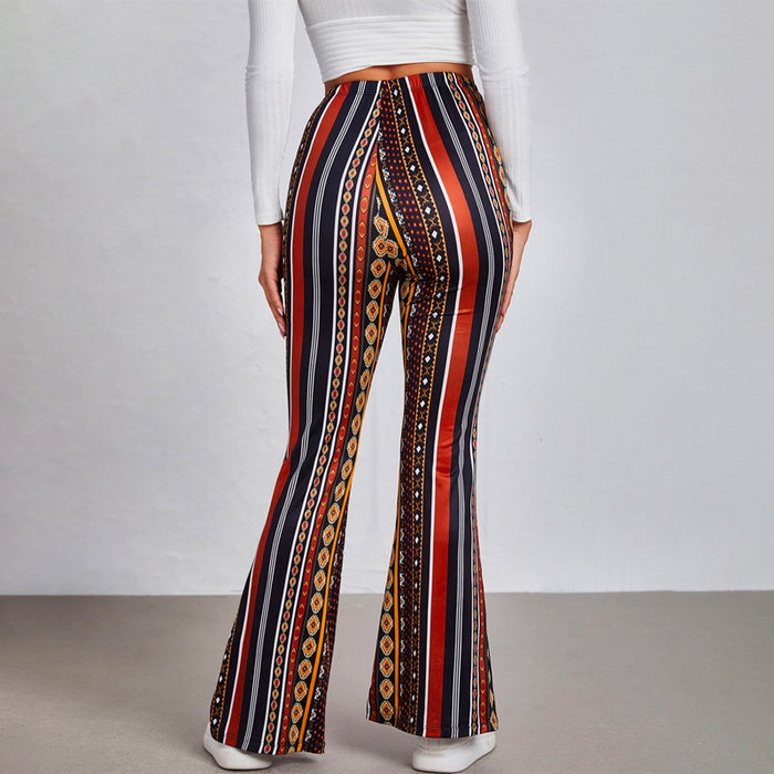 Geo And Striped Print Flare Leg Pants