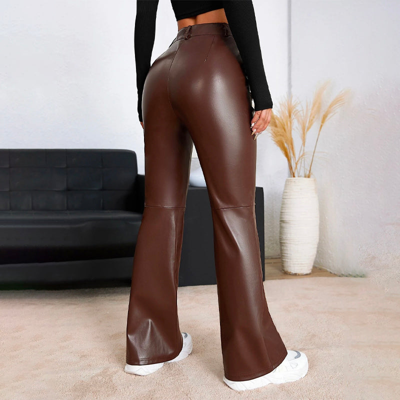 High Waist Leather Flare Leg Pants