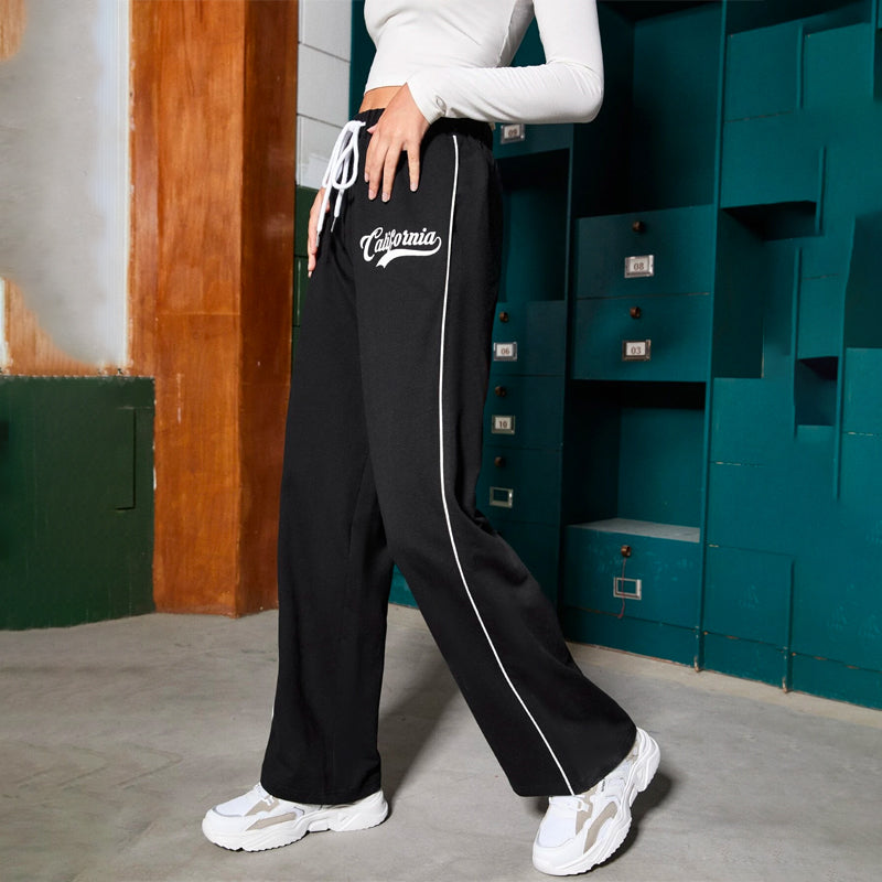 Letter Graphic Contrast Piping Drawstring Waist Sweatpants
