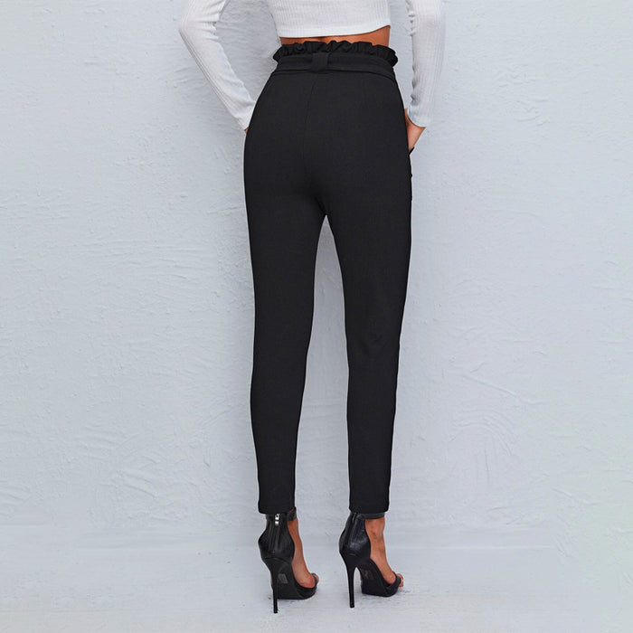 Paper Bag Waist Dual Pocket Belted Skinny Pants