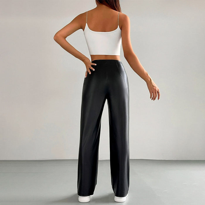 High Waist PU Straight Leg Pants