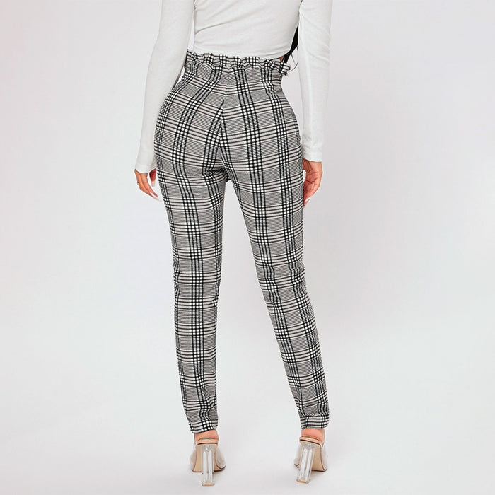 Plaid Print Petite Waist Knot Front Pants