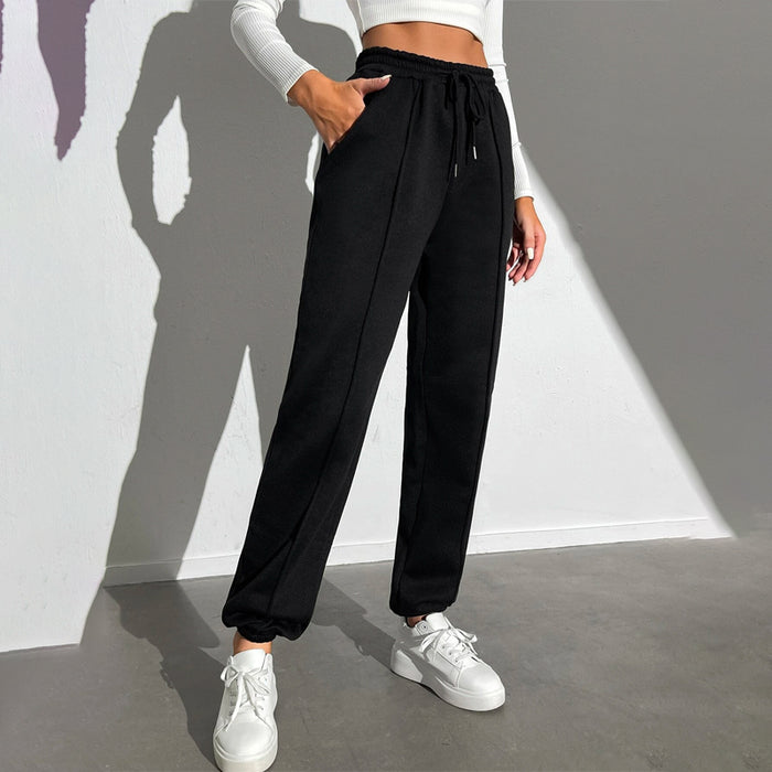 Solid Drawstring Waist Seam Detail Sweatpants