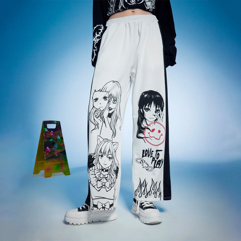 Anime Figure Graphic Color Block Sweatpants