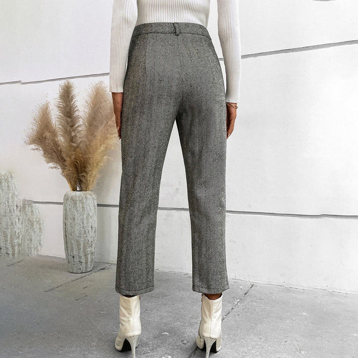 Herringbone Pattern Suit Pants Without Belt