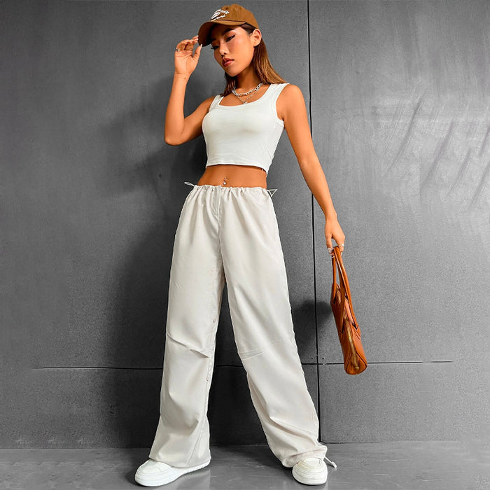 Easy Wear Drawstring Waist Parachute Pants