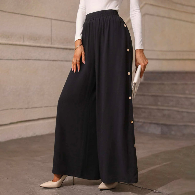 Button Side Wide Leg Pants