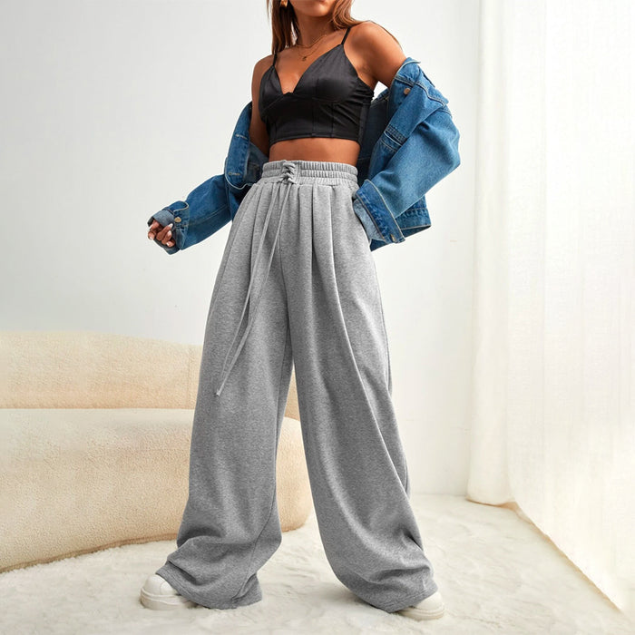 Lace Up Waist Wide Leg Sweatpants