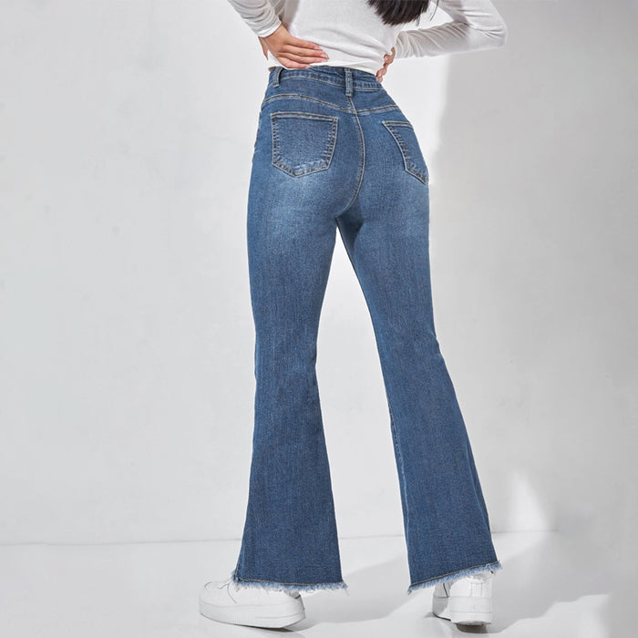 High Waist Raw Hem Flare Leg Jeans