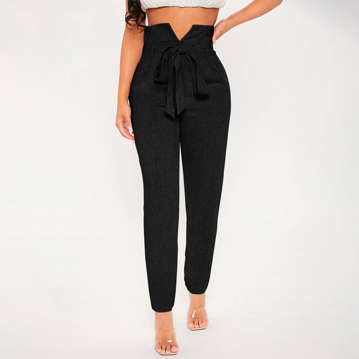 High Waist V Cut Belted Pants