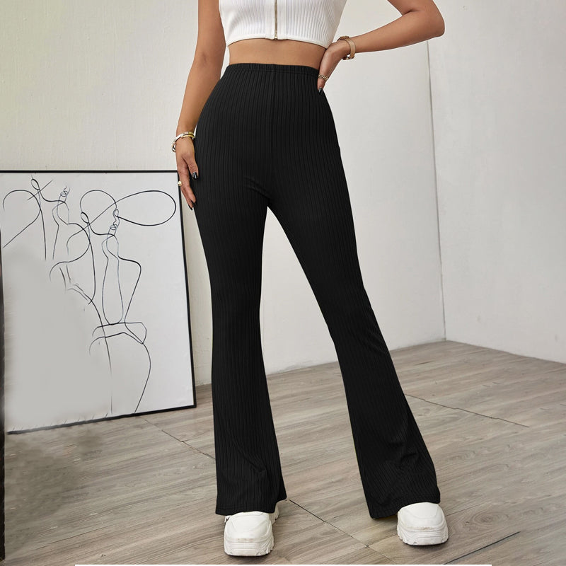 Easy Wear Solid Ribbed Flared Leg Pants