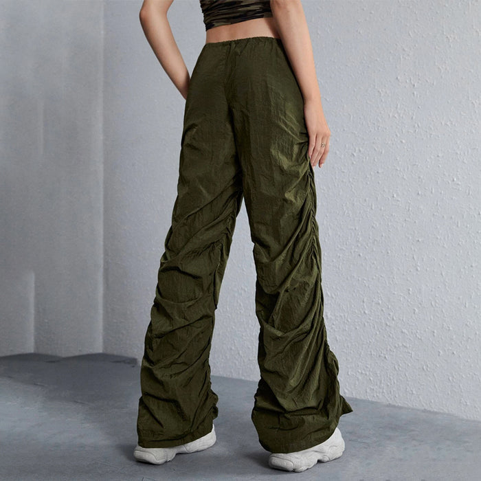 Easy Wear Solid Drawstring Waist Ruched Pants