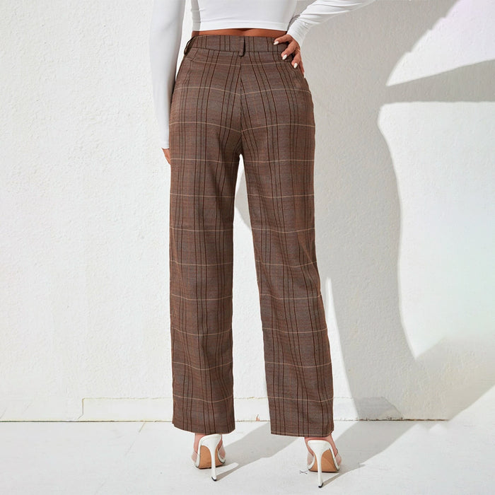 Petite Plaid Print High Waist Pants