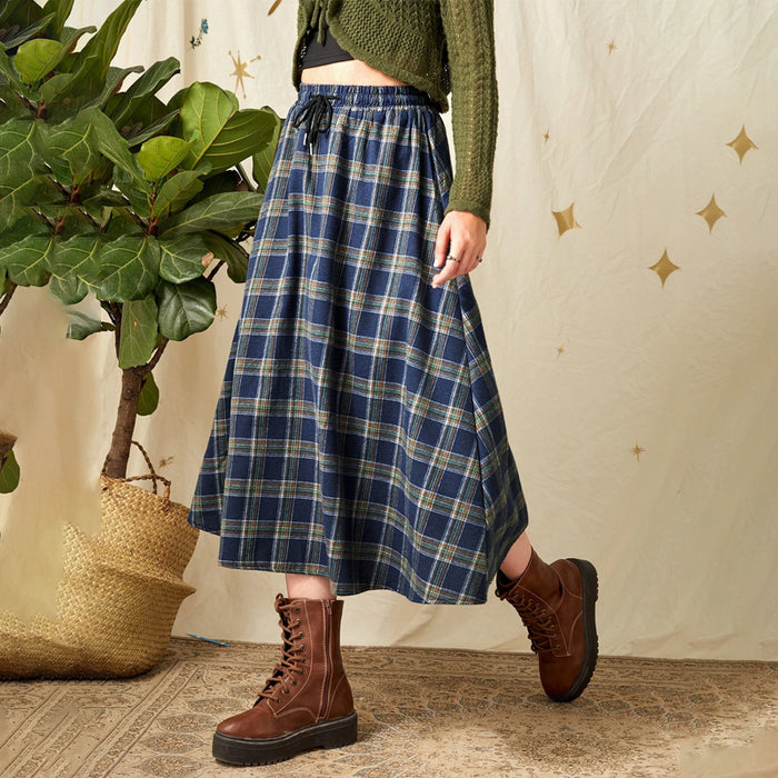 Drawstring Waist Tartan Skirt