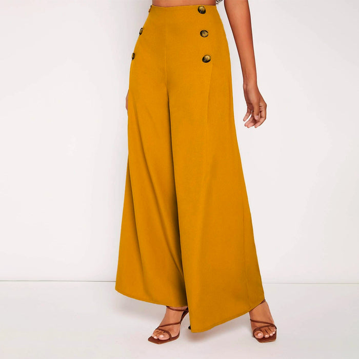 High Waist Buttoned Front Wide Leg Pants