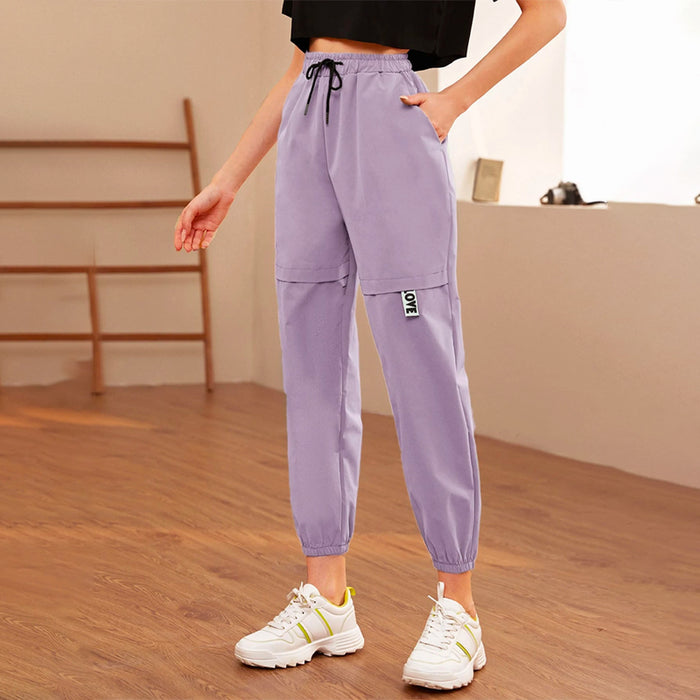 Letter Patched Drawstring Waist Tapered Pants