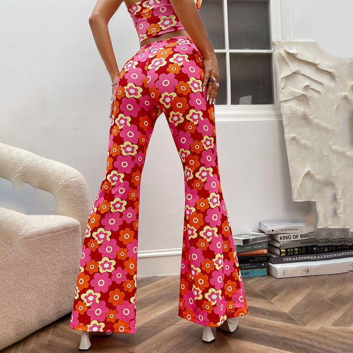 Floral Print Flare Leg Pants