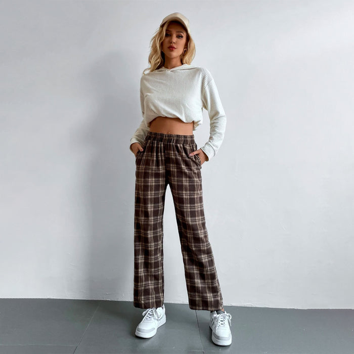 Casual Tartan Straight Leg Pants